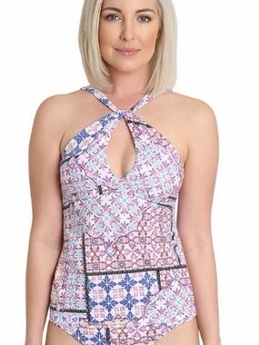 NWT Nanette Lepore Mueve Turkish Tiles patchwork print Tankini Top, size 4